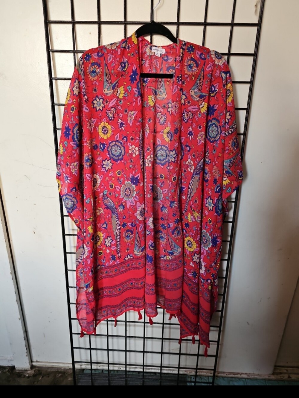 Ultra Pink Coral-Red Floral Paisley Open Kimono